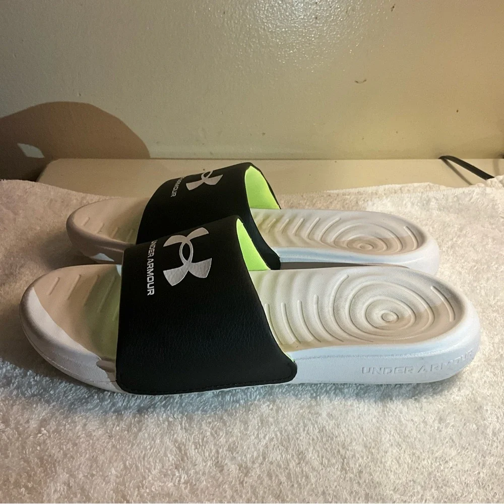 Under Armour Black and White Slide Sandals